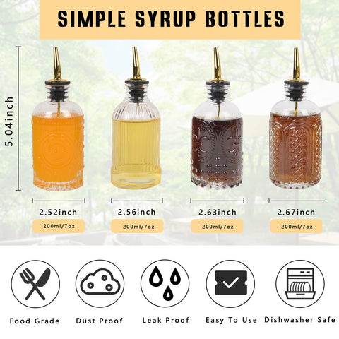 ChezMax glass syrup dispensers with metal pour spouts for precise pours