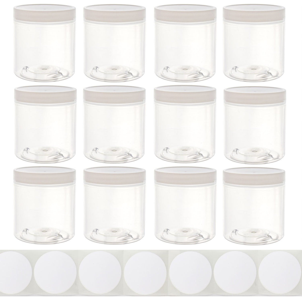 Chica and Jo 8oz wide-mouth jar pack shows clear, food-safe storage ideal for pantry organization.