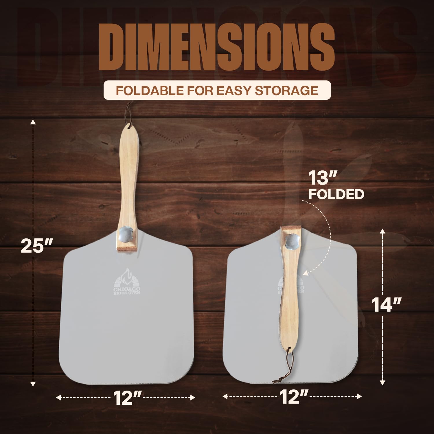 Chicago Brick Oven aluminum pizza peel top view for smooth pizza transfer in hot ovens.