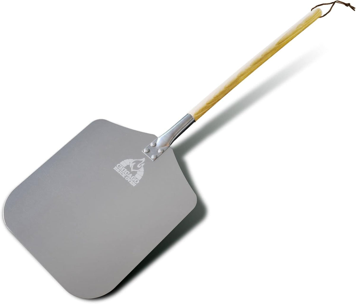Chicago Brick Oven pizza peel 12x14 head enables easy sliding and precise crust placement.