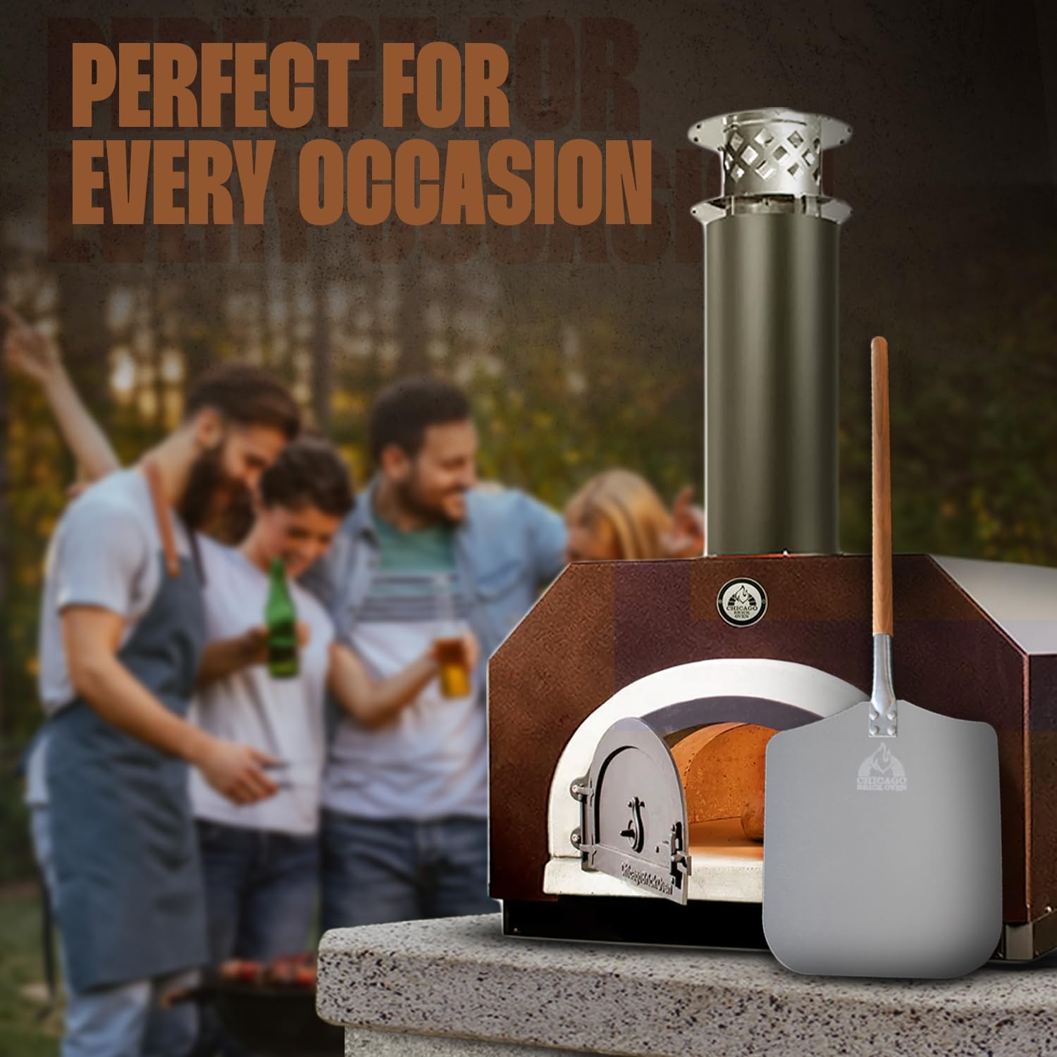 Chicago Brick Oven pizza peel smooth aluminum head cleans easily and resists odors.