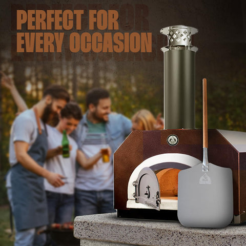 Chicago Brick Oven pizza peel smooth aluminum head cleans easily and resists odors.