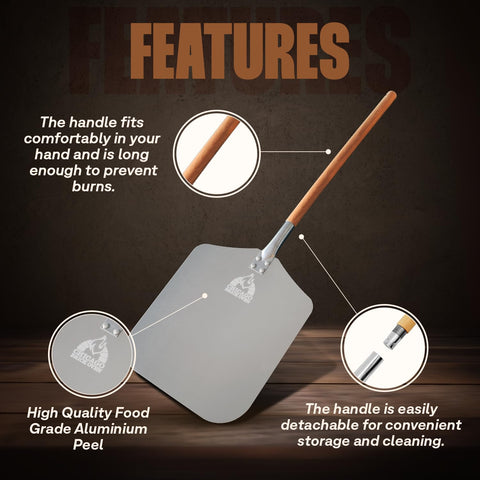 Chicago Brick Oven pizza peel wooden handle extension offers balance during transfers.