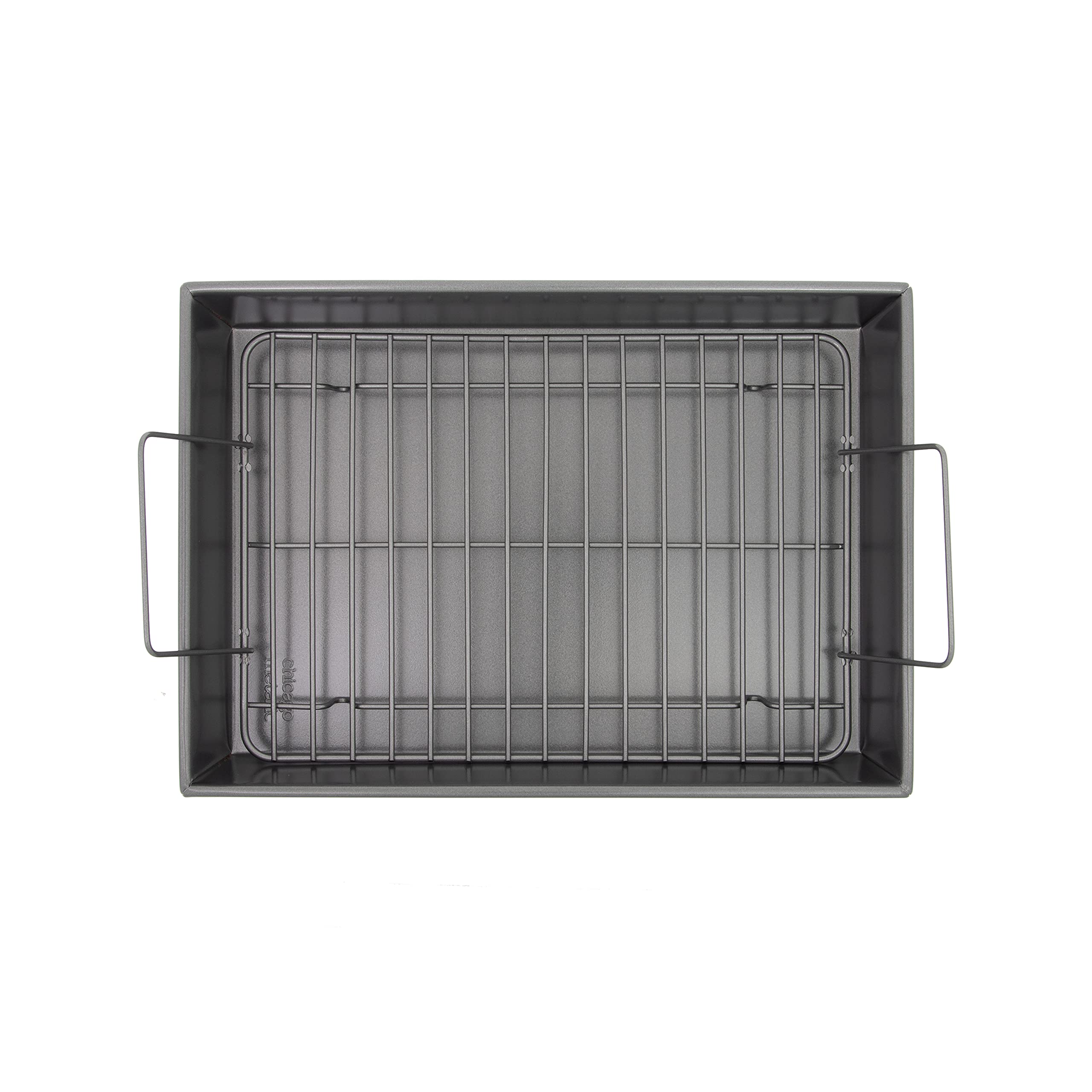 Chicago Metallic 16947 large stainless steel handles for safe transport.