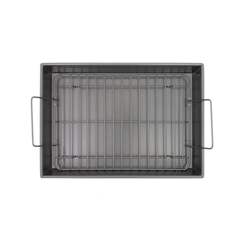 Chicago Metallic 16947 large stainless steel handles for safe transport.