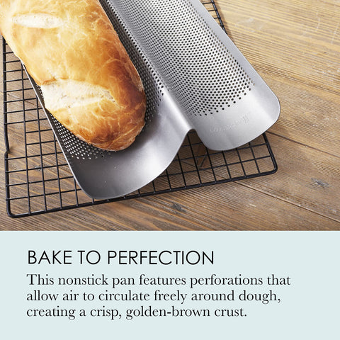 Chicago Metallic Commercial II nonstick dual-coating enables easy release of baked bread.