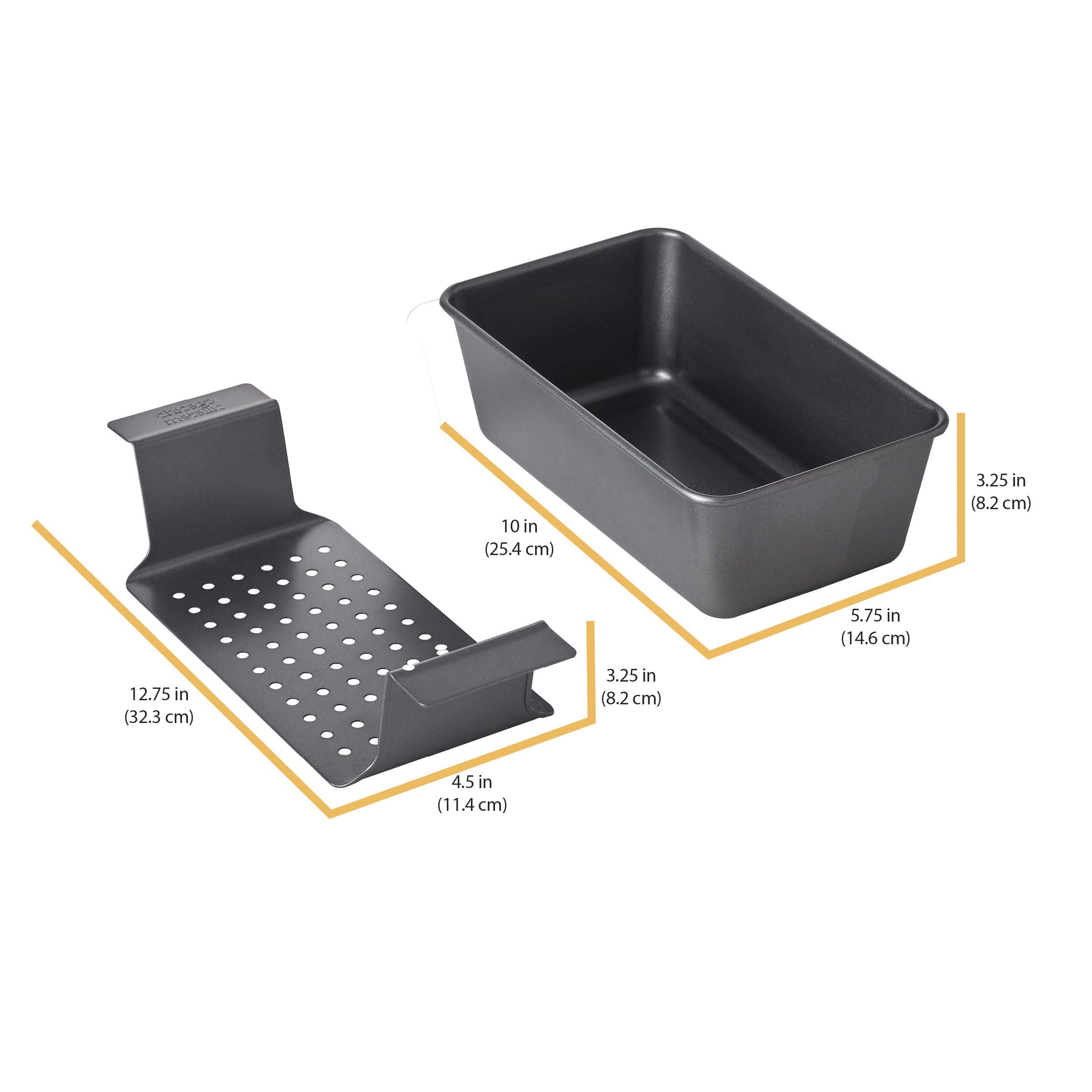 Chicago Metallic healthy cooking design keeps meat above grease during baking.