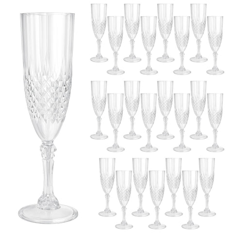 CHICERA 24-pc plastic champagne flutes with white crystal texture for elegant toasts.