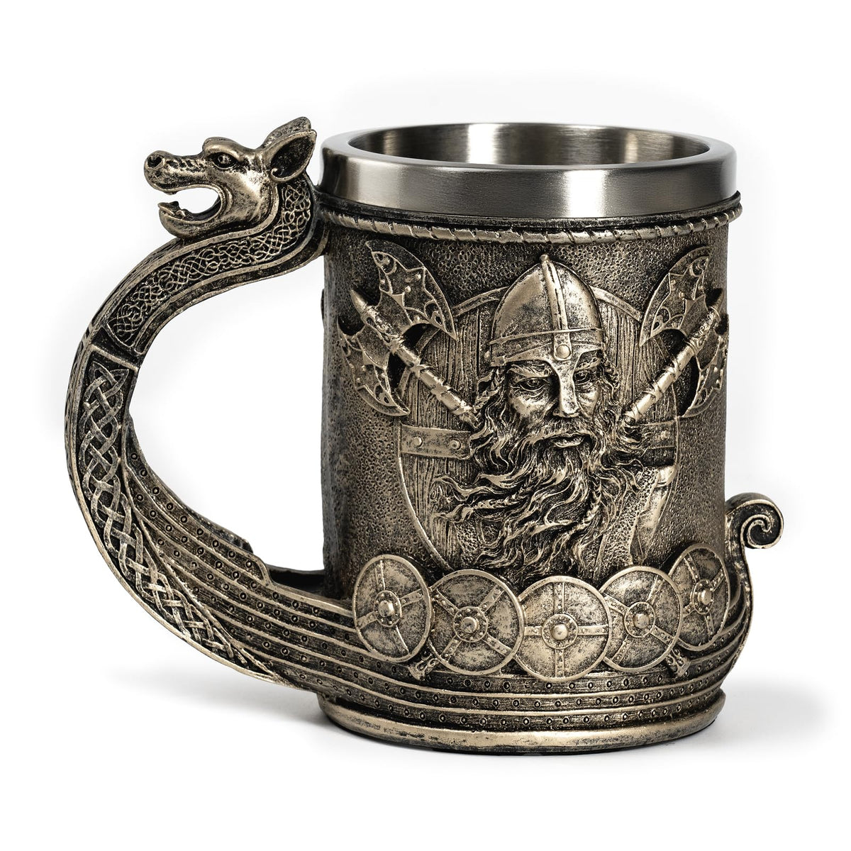 CHICVITA Viking-decor beer mug with dragon handle for immersive medieval vibes.
