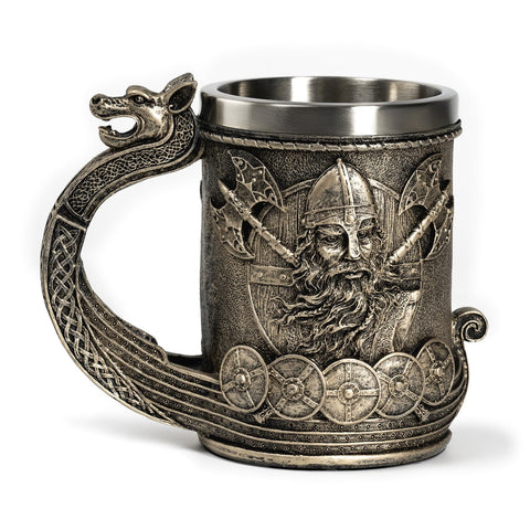 CHICVITA Viking-decor beer mug with dragon handle for immersive medieval vibes.