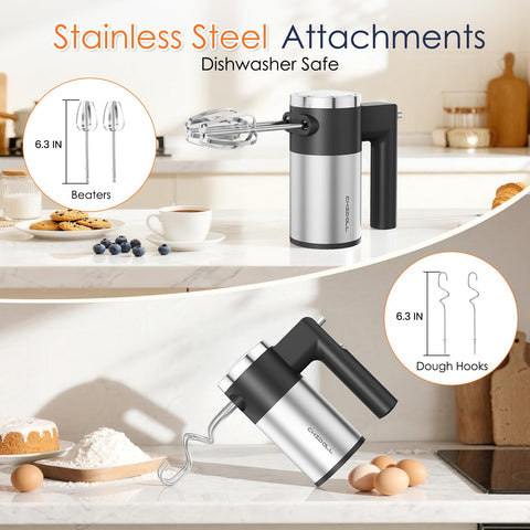 CHIDOLL stainless steel beaters and dough hooks for versatile baking.