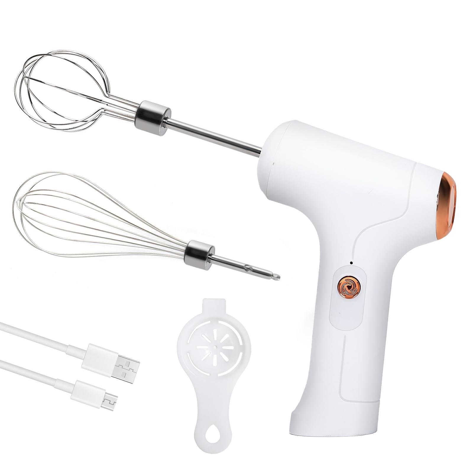 Chidoyii cordless hand mixer in white, portable for easy on-the-go cooking.