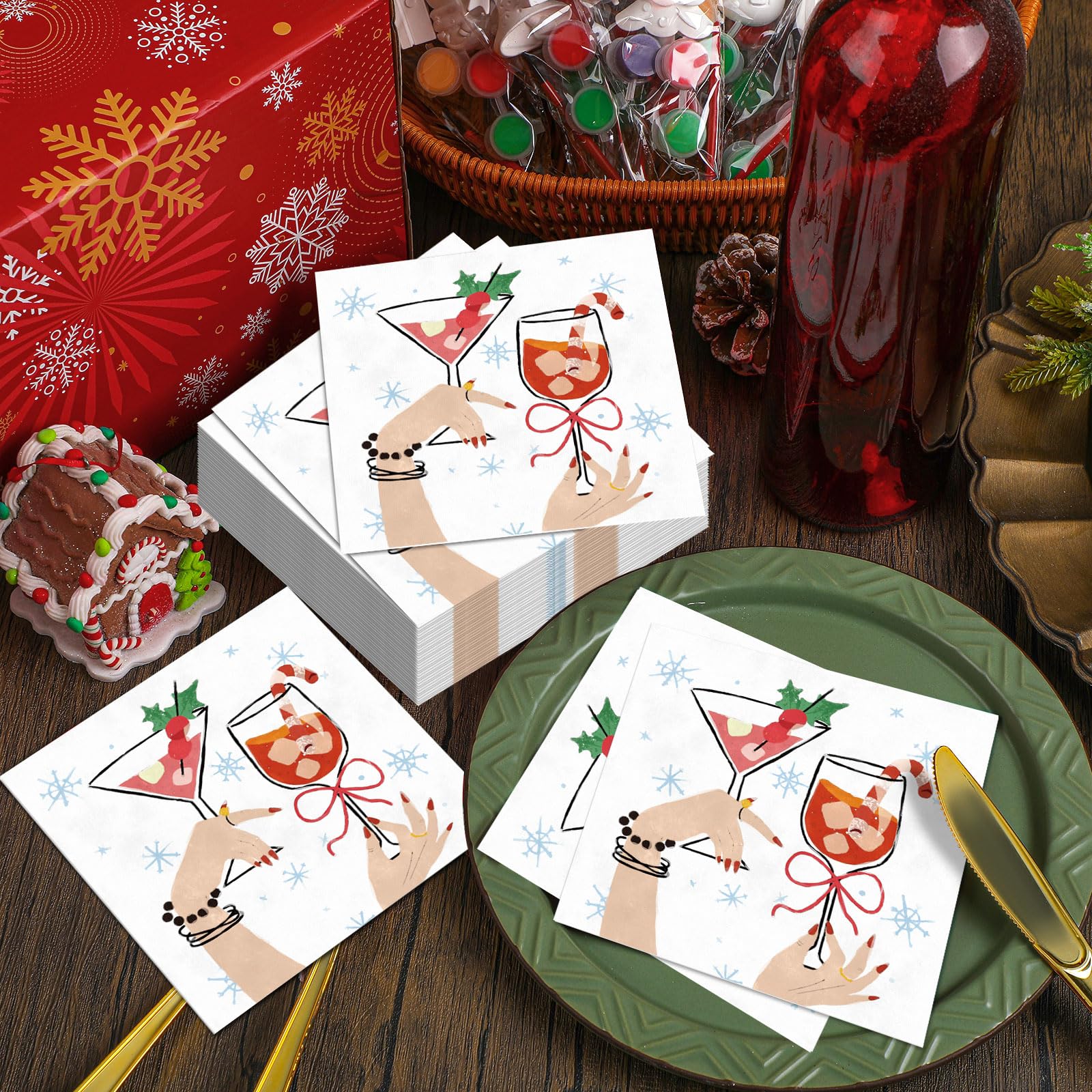 Chiisong Christmas Cheers napkins unfold to a generous 25x25 cm size
