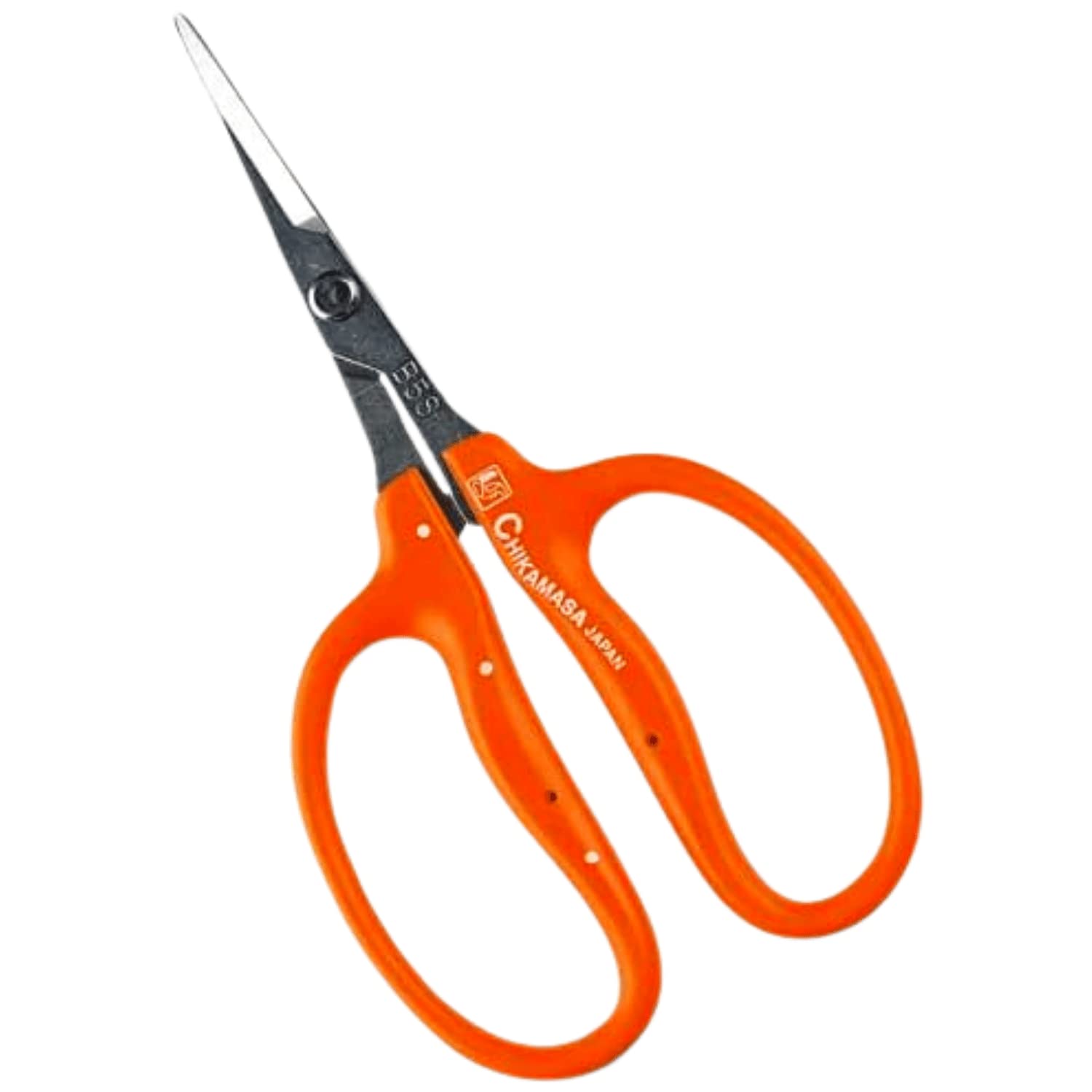 Chikamasa B-500SL top view shows L-shaped design ideal for precise grape pruning.