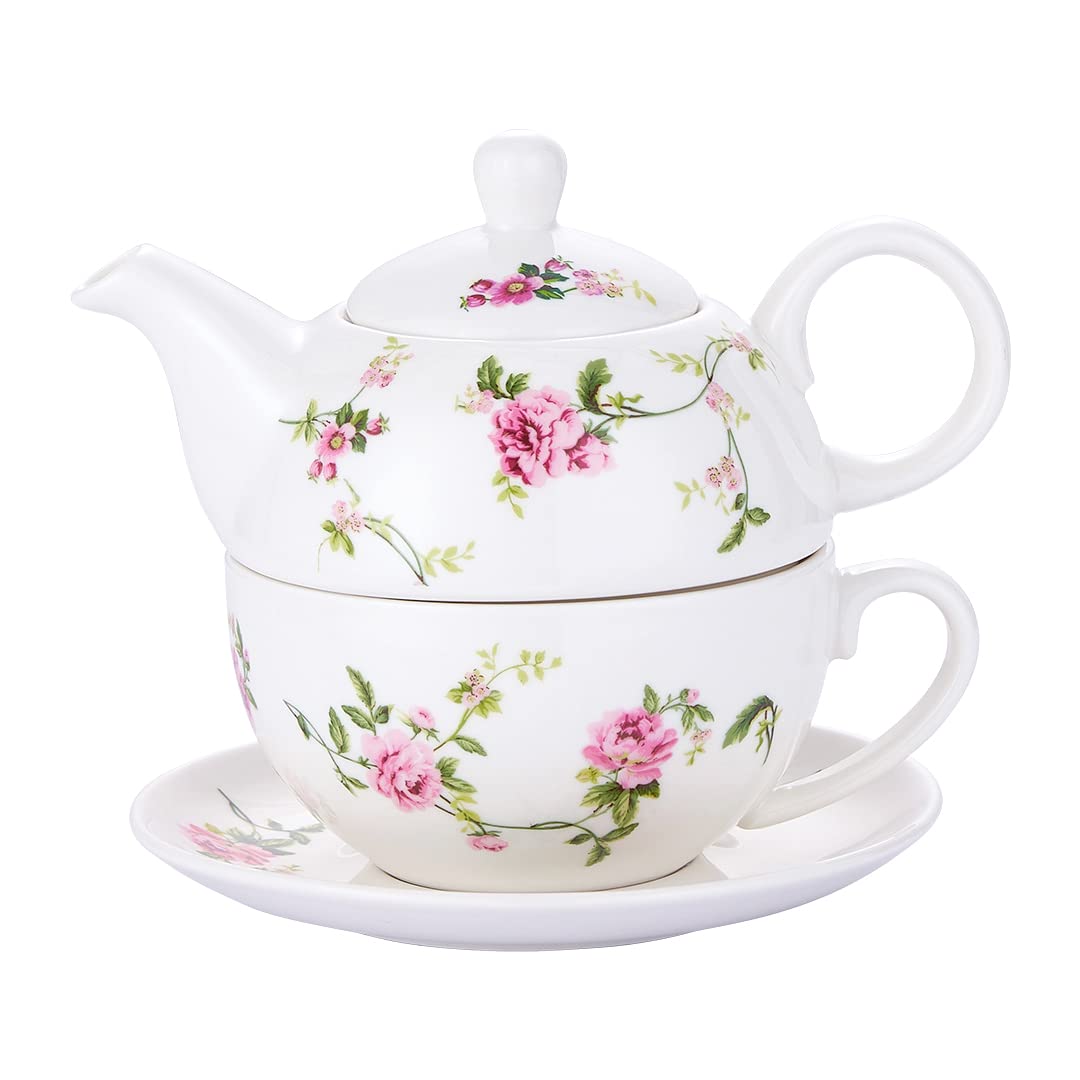 Chilidike porcelain tea for one set with floral motif, ideal for solo ritual
