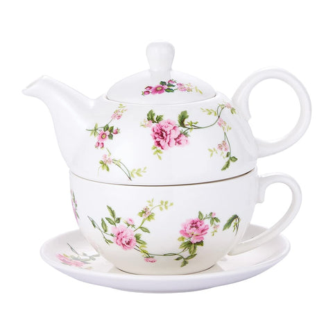 Chilidike porcelain tea for one set with floral motif, ideal for solo ritual