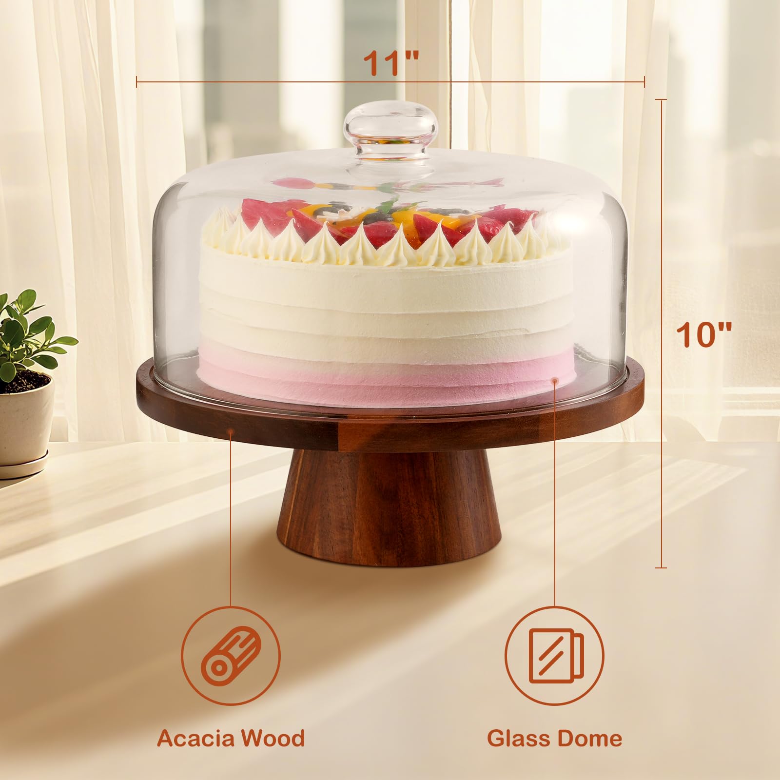 ChilkukUie acacia wood cake stand with magnetic base for secure serving