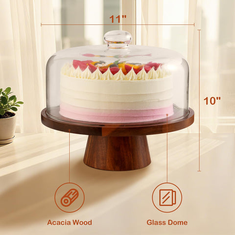 ChilkukUie acacia wood cake stand with magnetic base for secure serving