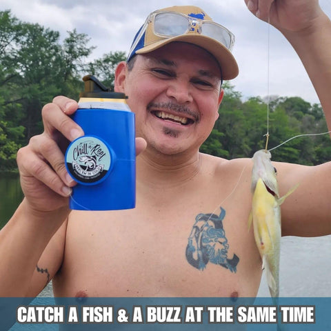 Chill-N-Reel fits standard 12 oz and 16 oz cans for easy swap.
