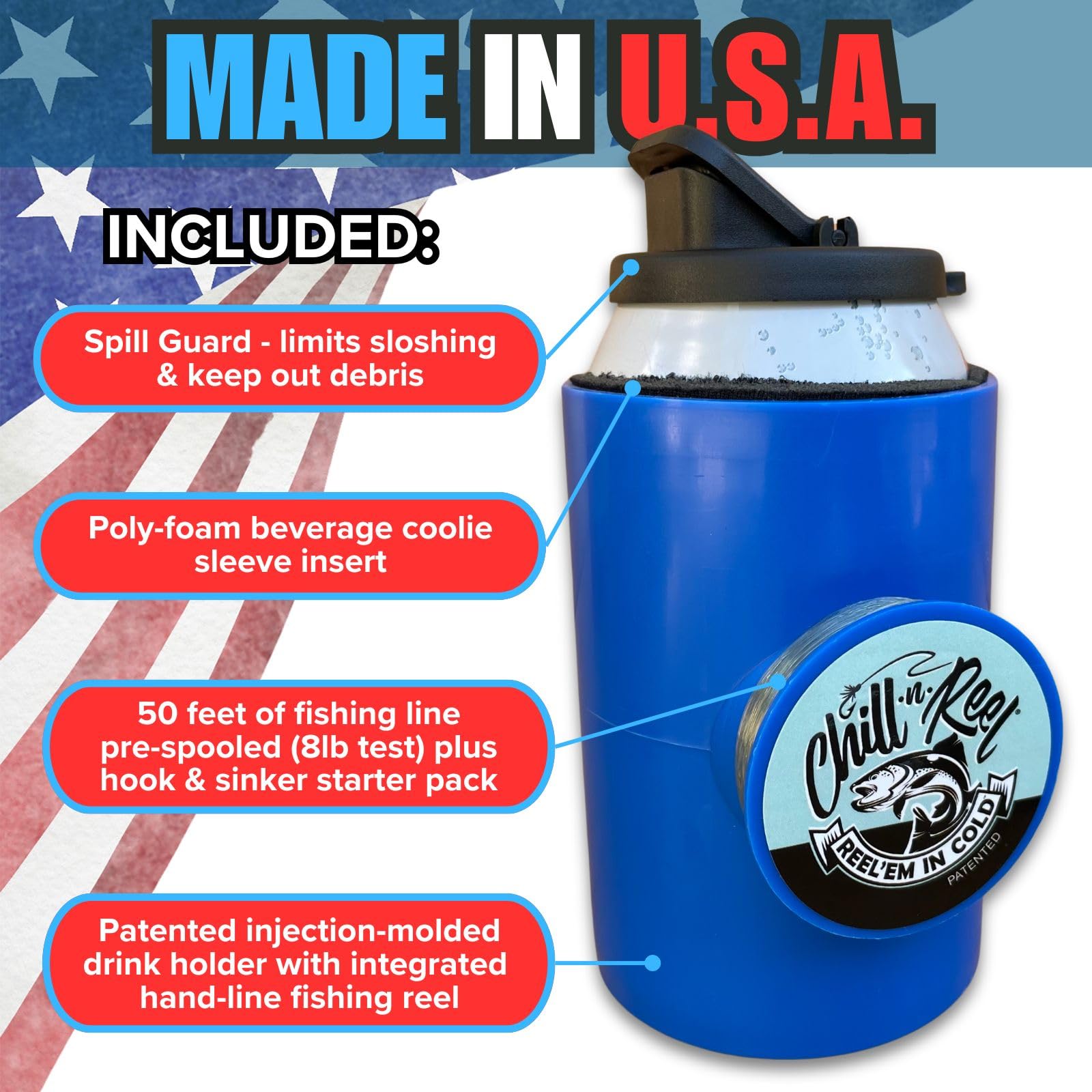 Chill-N-Reel foam coolie insert maintains beverage temperature on boat trips.