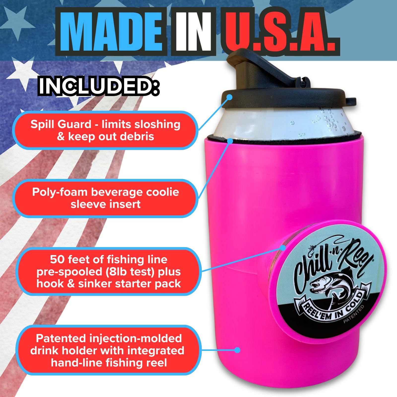Chill-N-Reel foam coolie insert keeps drinks cold during outdoor adventures.