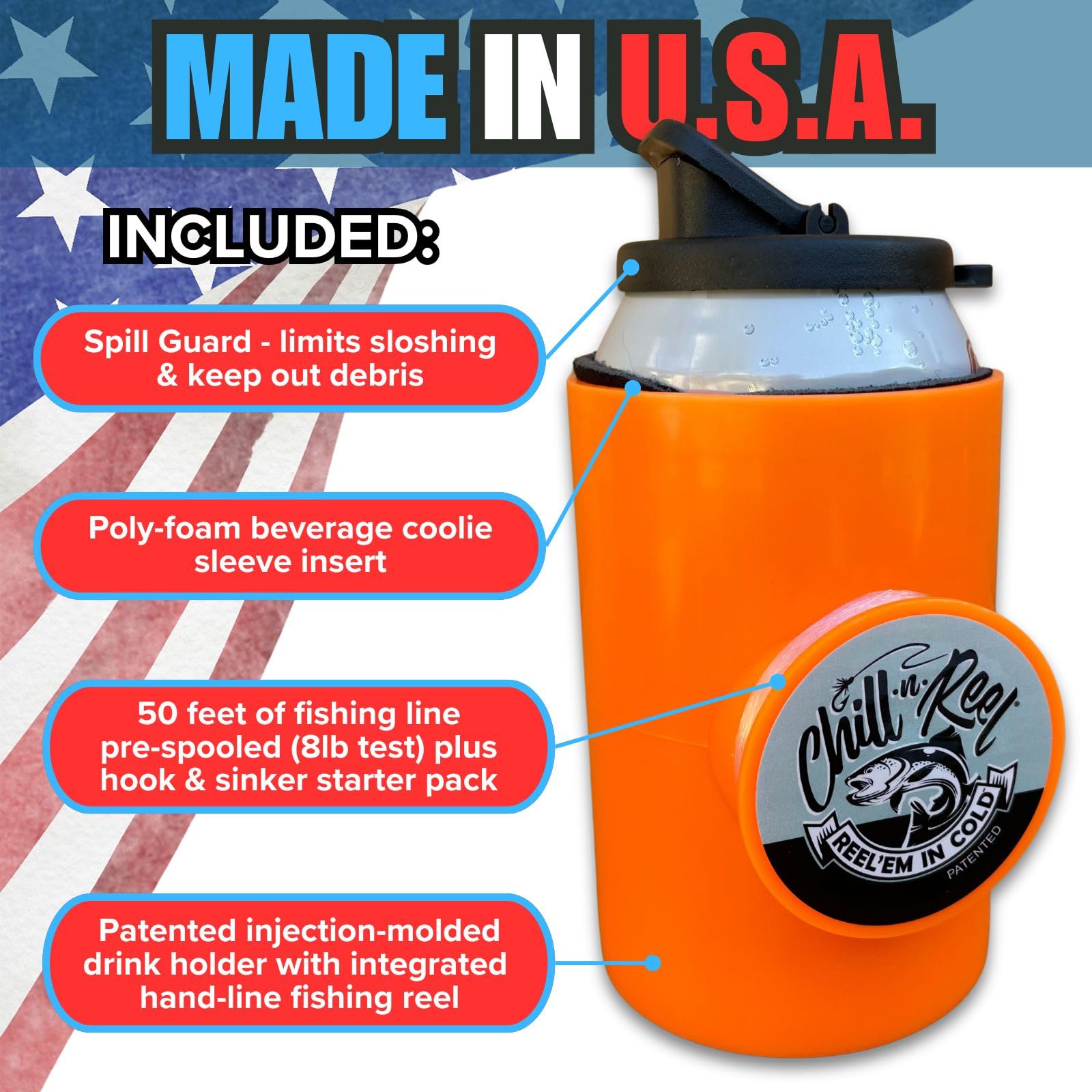 Chill-N-Reel foam coolie insert supports a snug, cold drink.