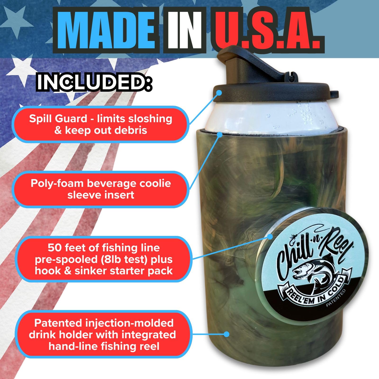 Chill-N-Reel foam coolie insert keeps drinks cold while you reel