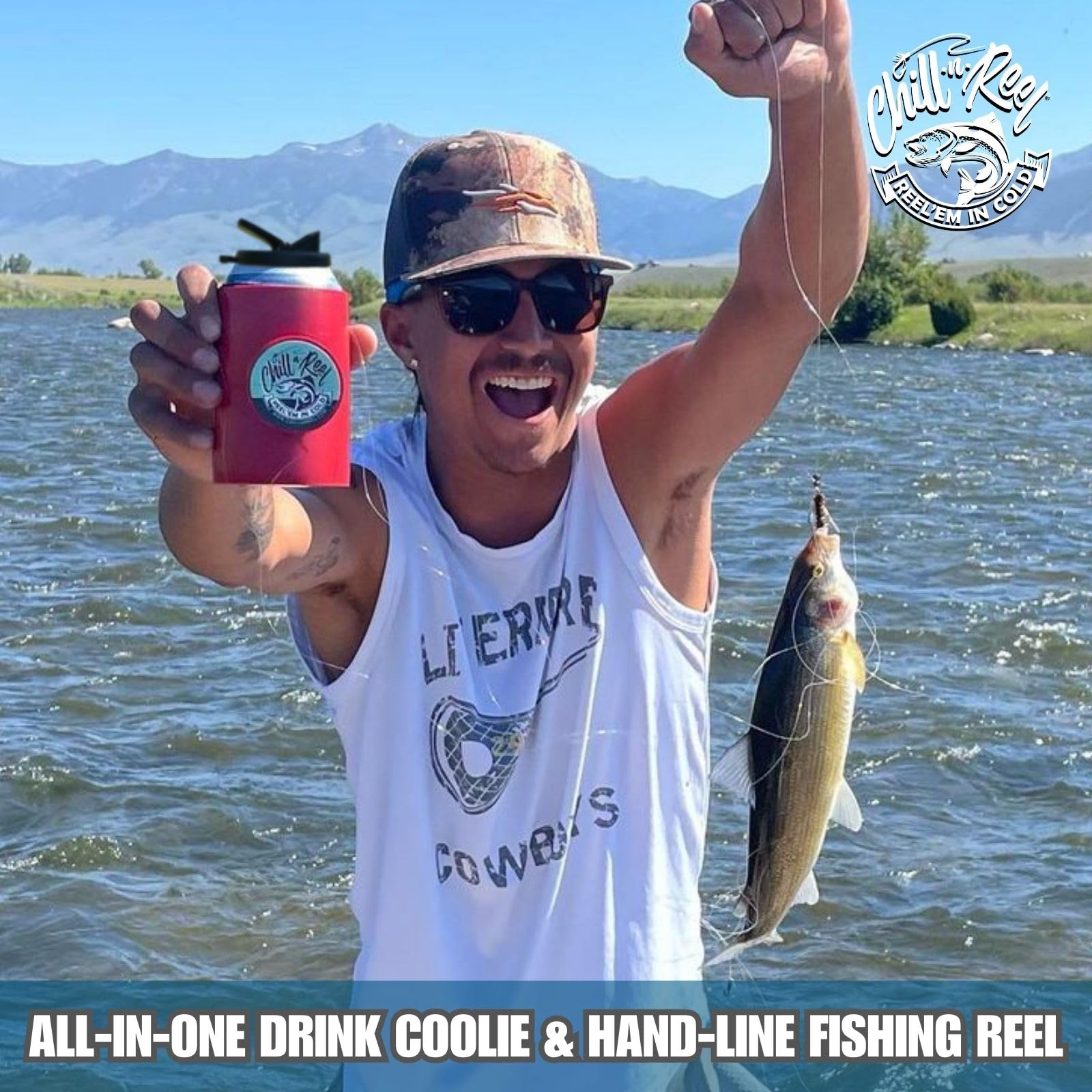 Chill-N-Reel foam coolie insert helps keep drinks cold.