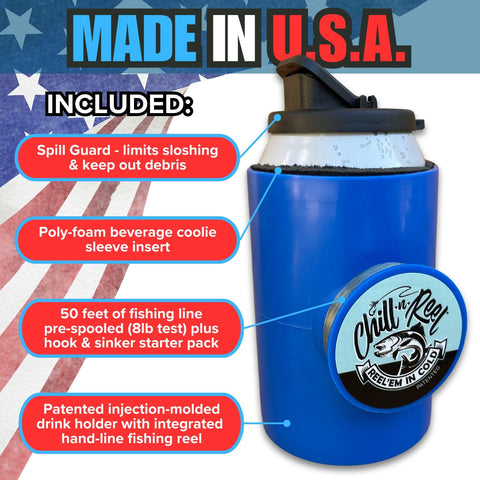 Chill-N-Reel foam coolie insert maintains beverage temperature on boat trips.