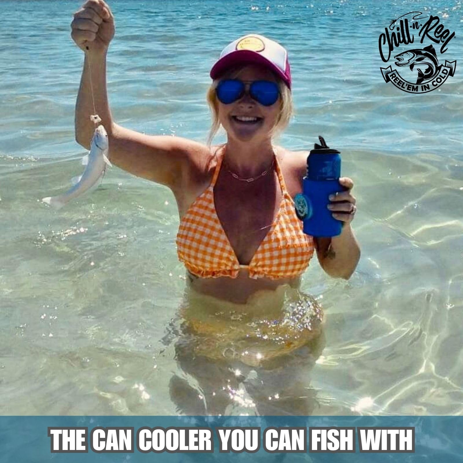 Chill-N-Reel Spill Guard topper prevents spills during bumpy rides.