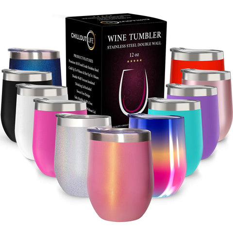 CHILLOUT LIFE pink sparkle 12oz tumbler with lid for outdoor sipping