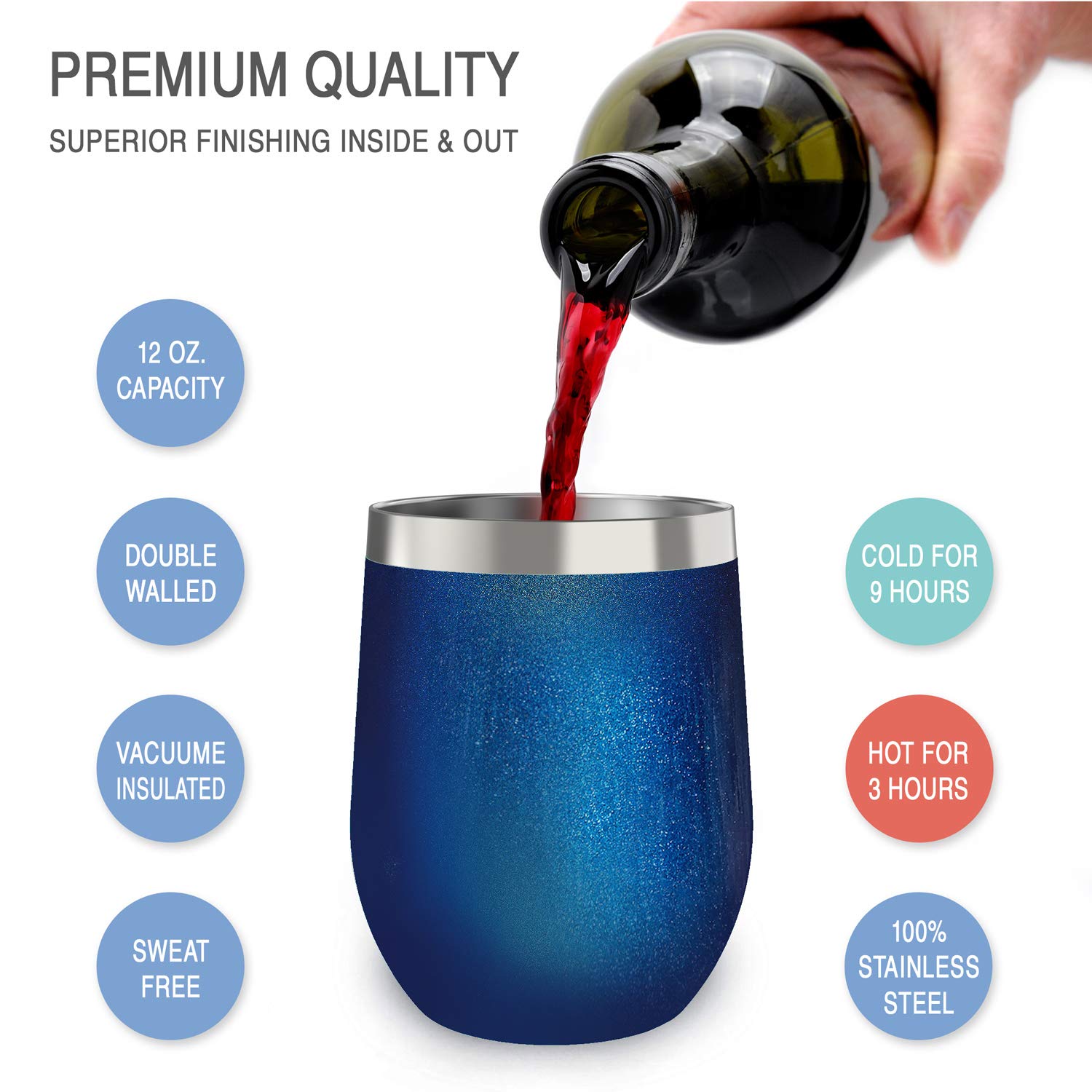 chilout life 12oz wine tumbler blue sparkle with lid and straw for easy sipping