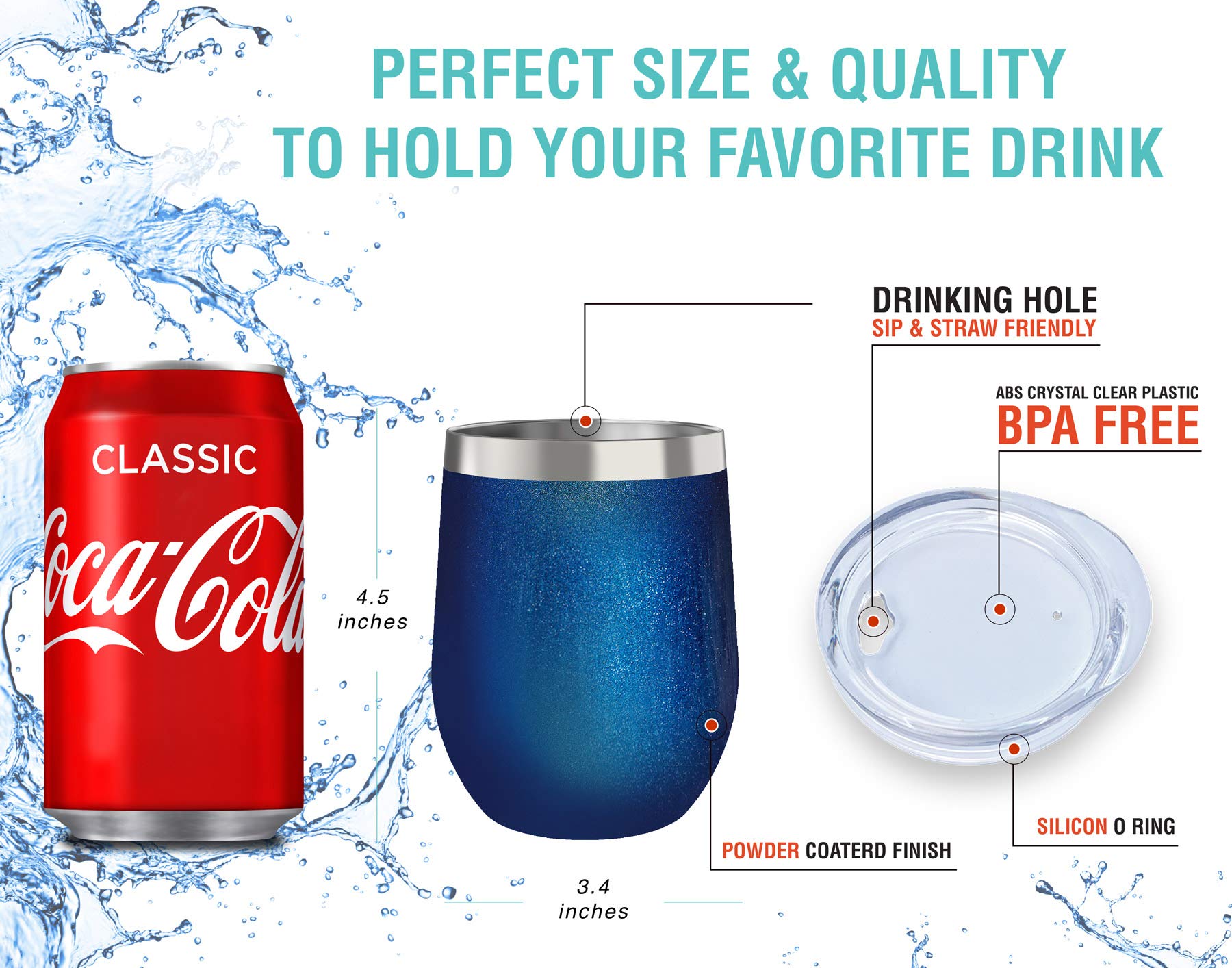 chilout life 12oz wine tumbler blue sparkle side-by-side pack for sharing
