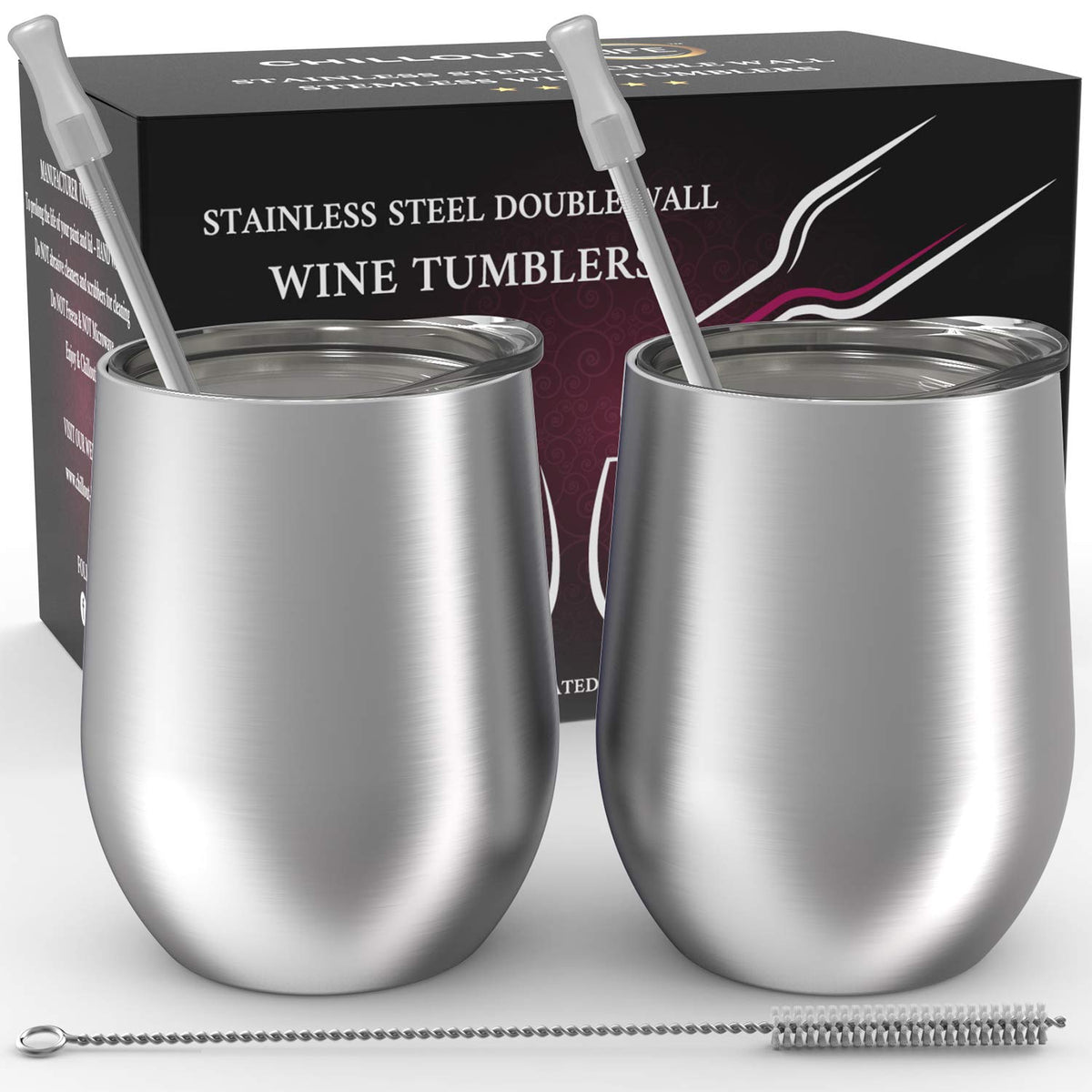 CHILLOUT LIFE 12 oz wine tumblers set with two cups for versatile cold drinks.