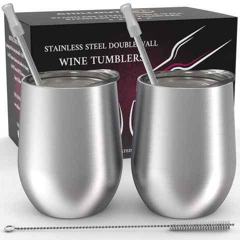 CHILLOUT LIFE 12 oz wine tumblers set with two cups for versatile cold drinks.