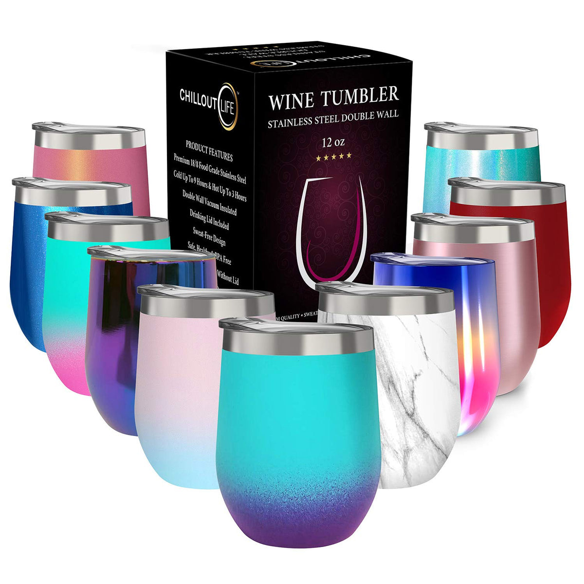 CHILLOUT LIFE Caribbean Lily 12oz wine tumbler with lid keeps drinks cold for hours outdoors