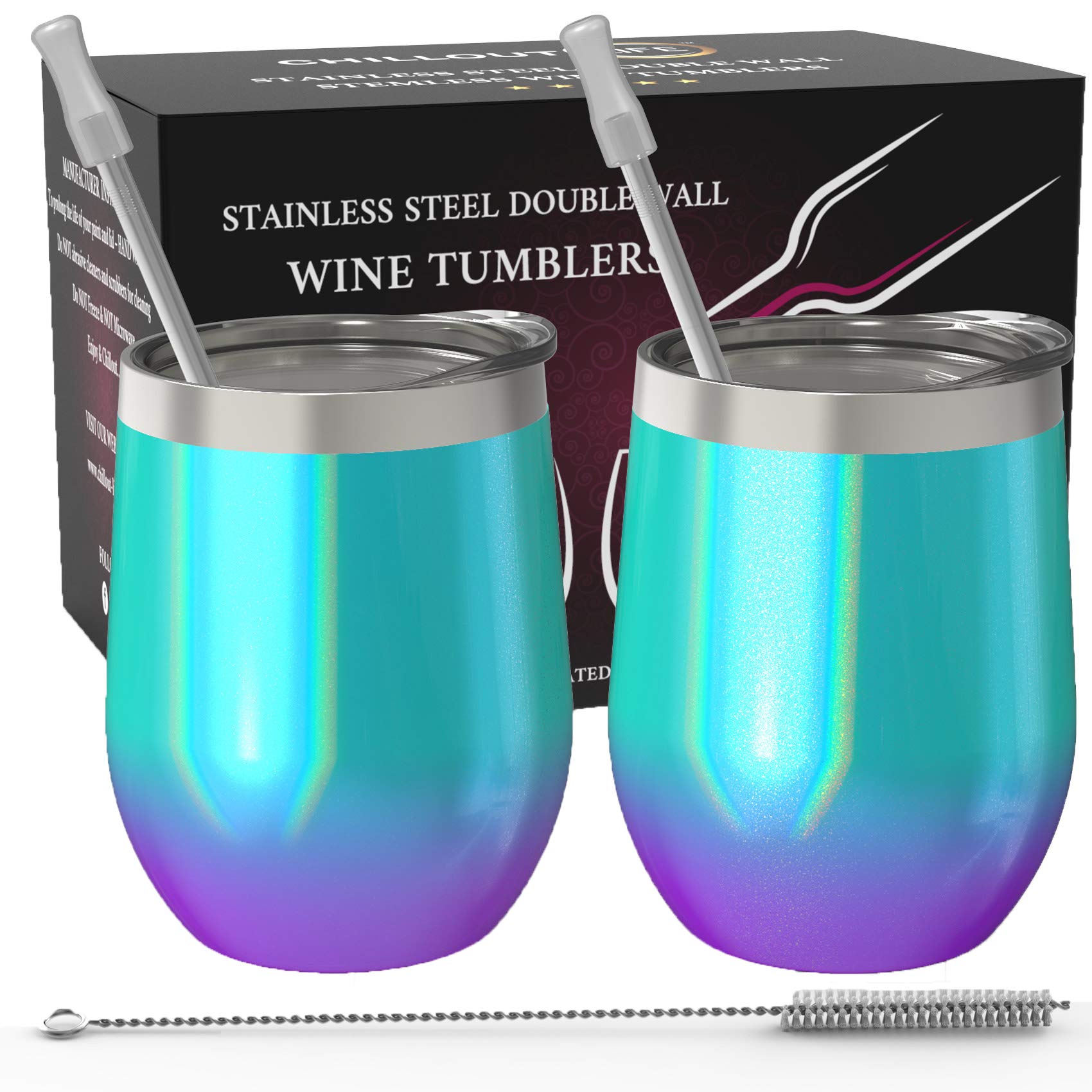 CHILLOUT LIFE Mermaid Sparkle 12oz tumbler front view showing portable style