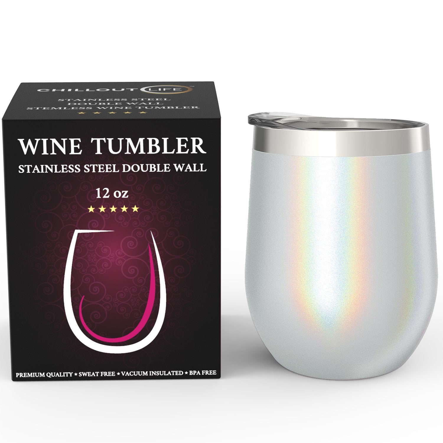 CHILLOUT LIFE glitter finish wine tumbler shimmering for festive drinks on the go.