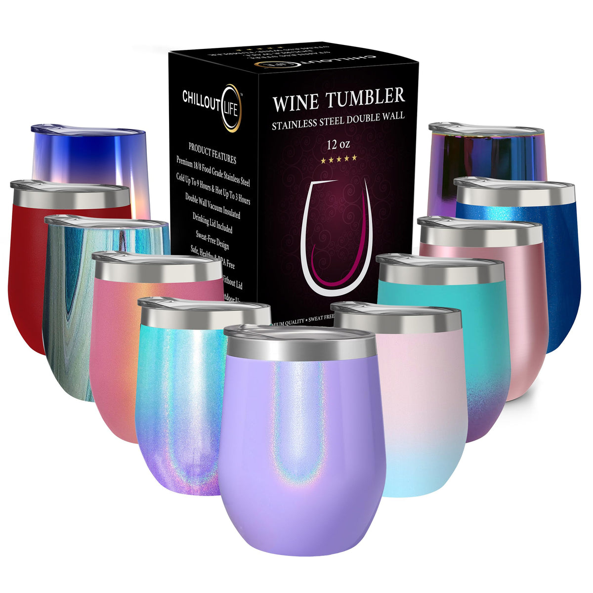 CHILLOUT LIFE 12 oz wine tumbler with lid keeps drinks cold for hours.