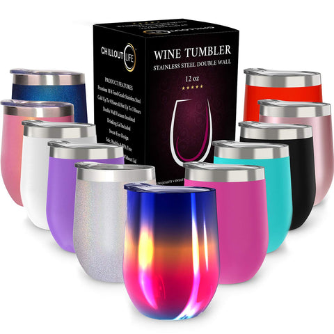 CHILLOUT LIFE rainbow tumbler with lid for secure on-the-go sipping.