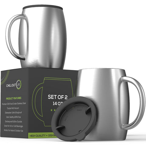 CHILLOUT LIFE spill-resistant lid on the 14oz mug for secure travel.