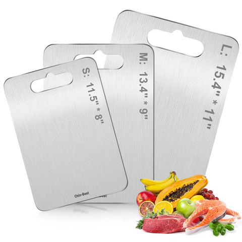 Chin-Best cutting board for meat prep, stainless steel, easy to clean and sanitize.