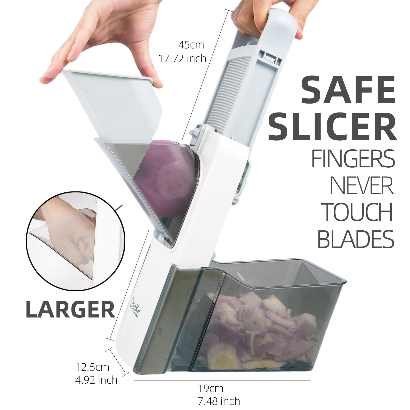 ChinKc 4-mode slicer options for julienne, strips, slice, and dice