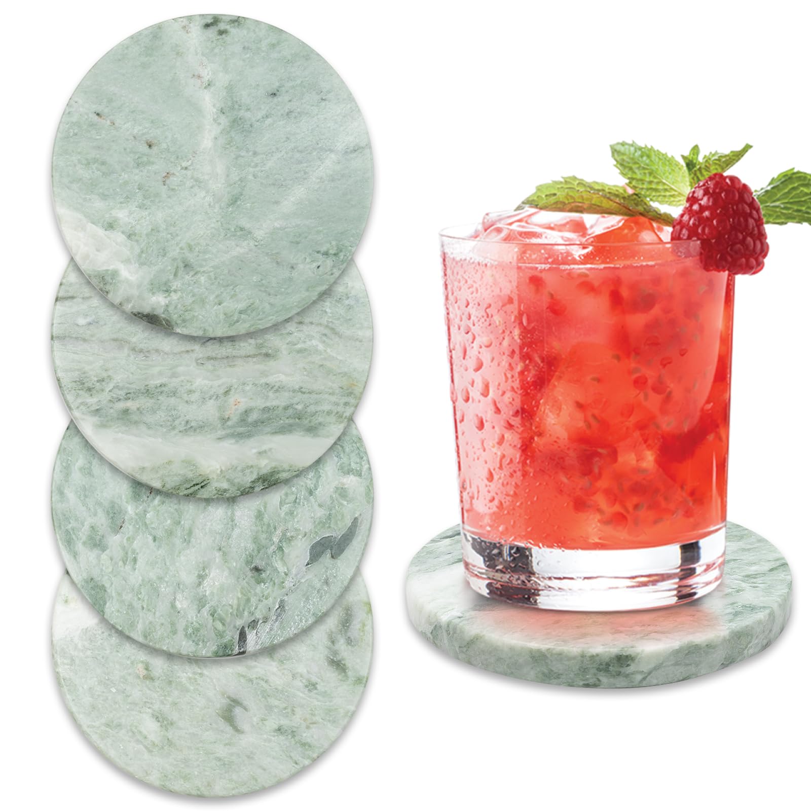 CHISELED ST DF SK green marble coaster displaying unique patterns elevates table decor.