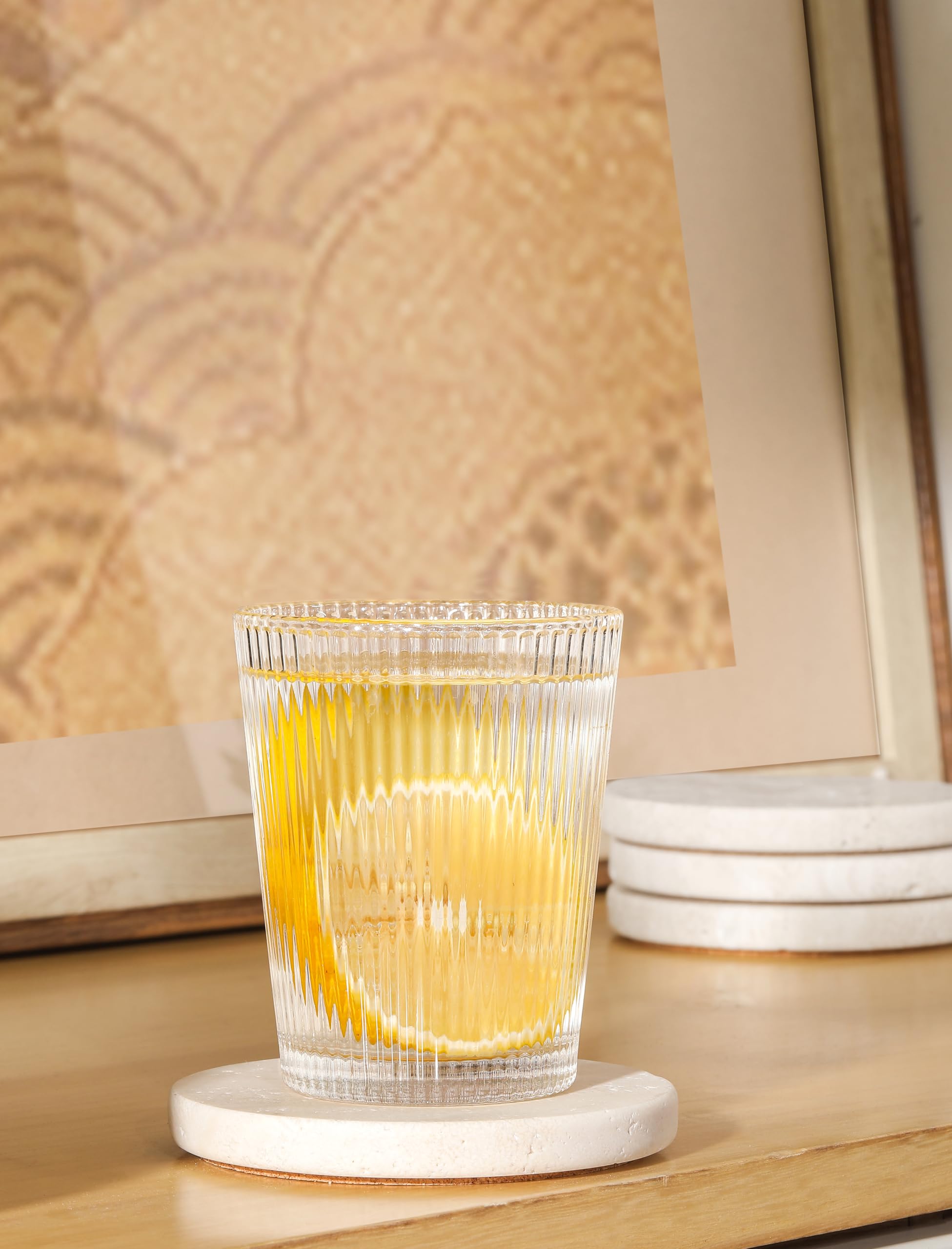 CHISELED ST DF SK White Travertine coaster on dining table protects surfaces from moisture