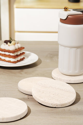 CHISELED ST DF SK White Travertine closeup in light beige tone complements any decor