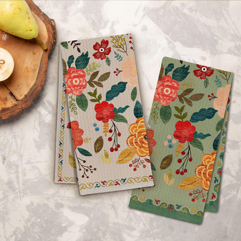 ChissNook kitchen towel with boho floral design ideal for daily tasks.