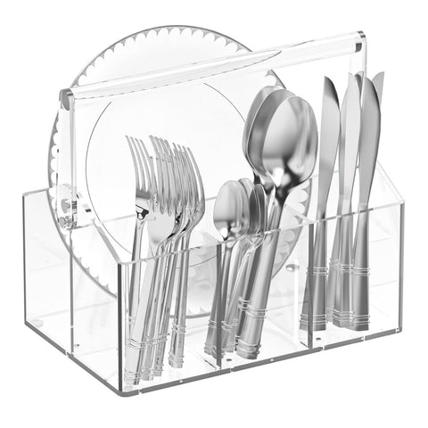 Chivalral Acrylic Utensil Holder with rotating handle for easy carrying at home and outdoors.