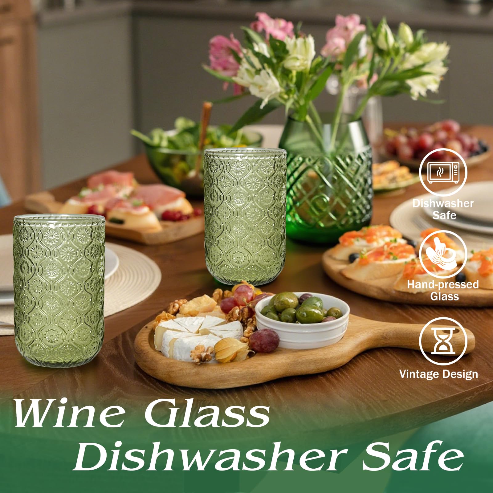CHLJAR 14oz green drinking glasses perfect for daily use