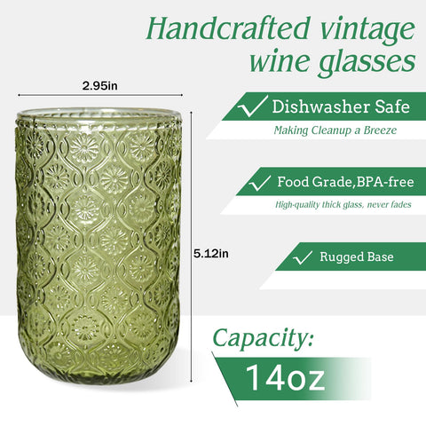 CHLJAR embossed green glassware tumbler enhances grip while serving beverages